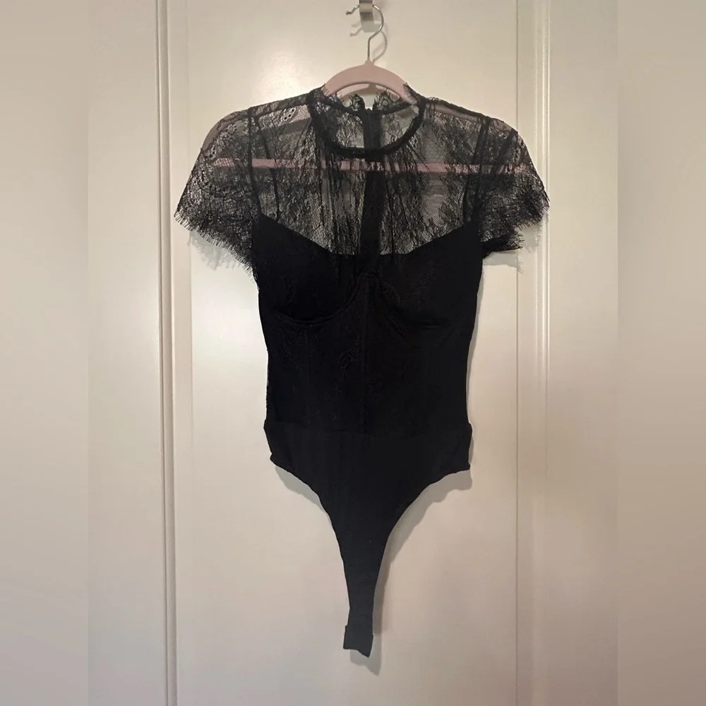 Black Corset Sheer Lace Bodysuit NWT